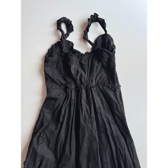 GAP Black Cotton Eyelet Voile Button Front Ruffle Hem A-Line Midi Dress, Size XS - Picture 9 of 14